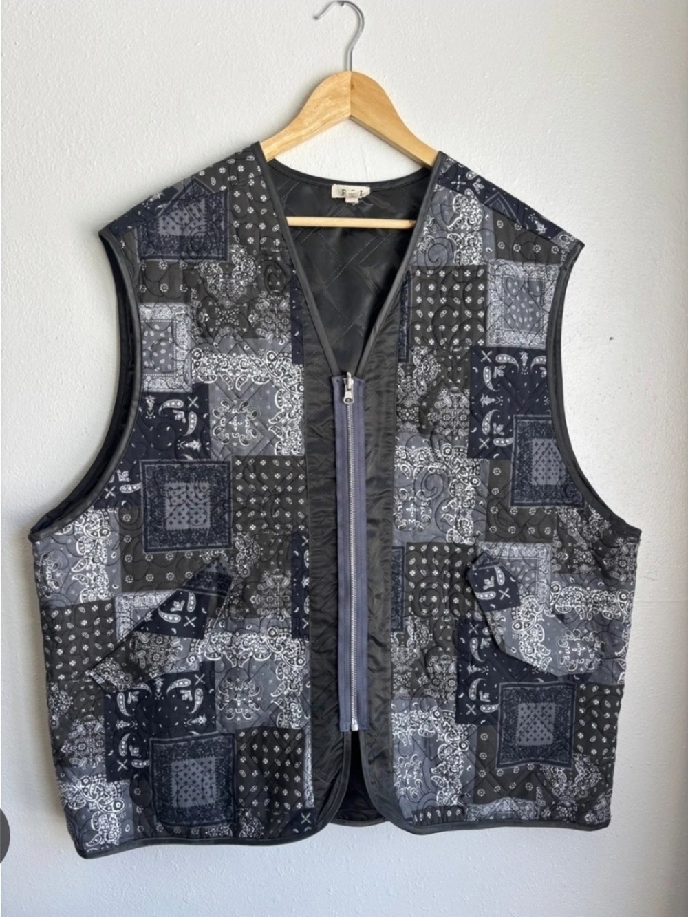 POL Quilted Bandana Patchwork Vest - Black & Gray